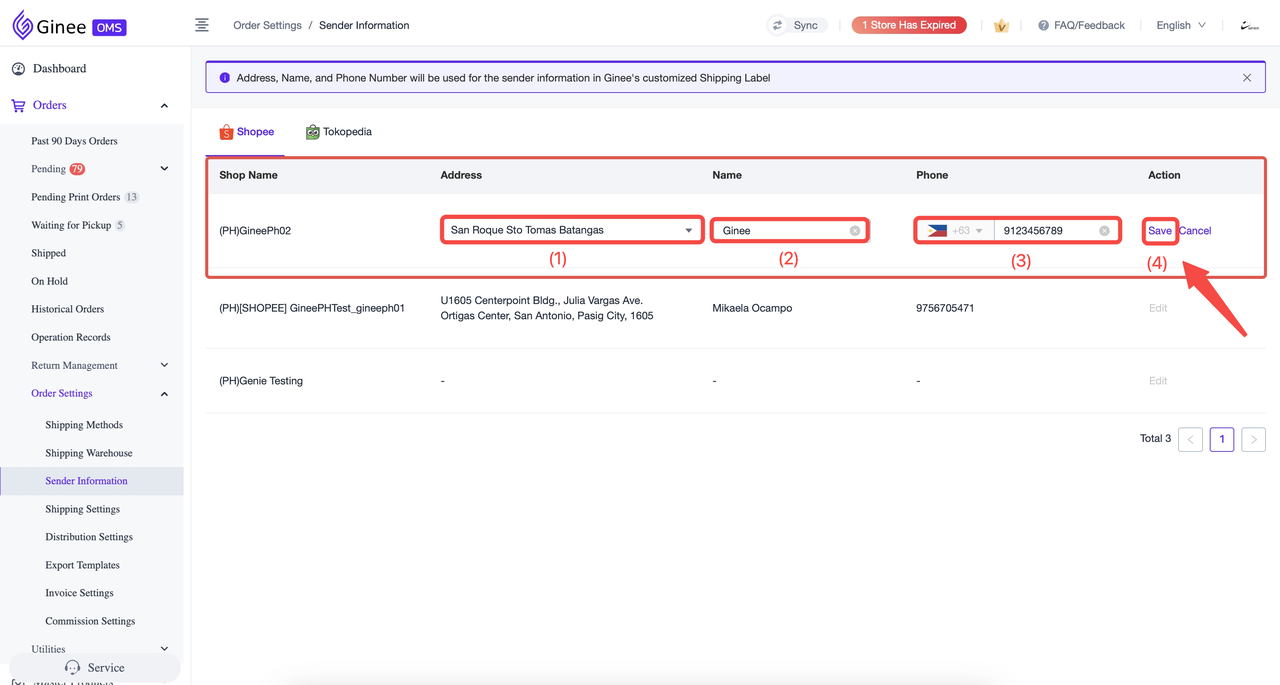 How to Set the Sender Information for Ginee's Customized Shipping Label ...