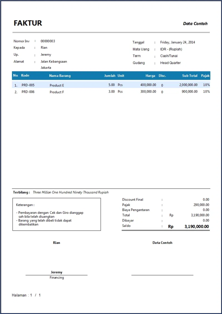 Contoh Faktur Penjualan Manfaat Dan Jenisnya Bonus Download 5335