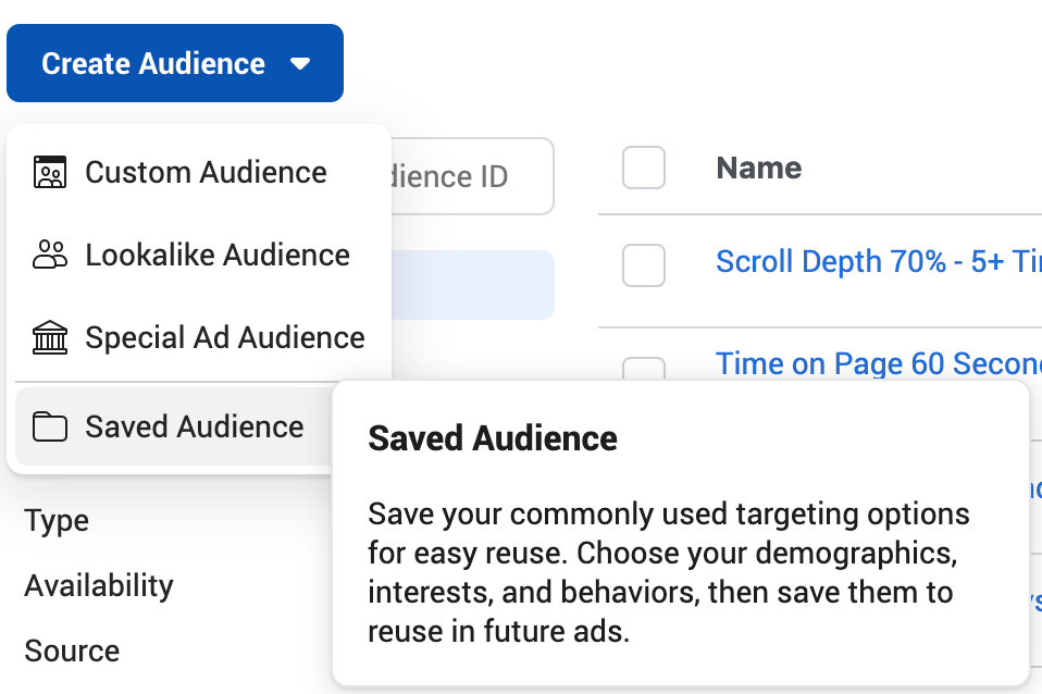 saved audience facebook ads